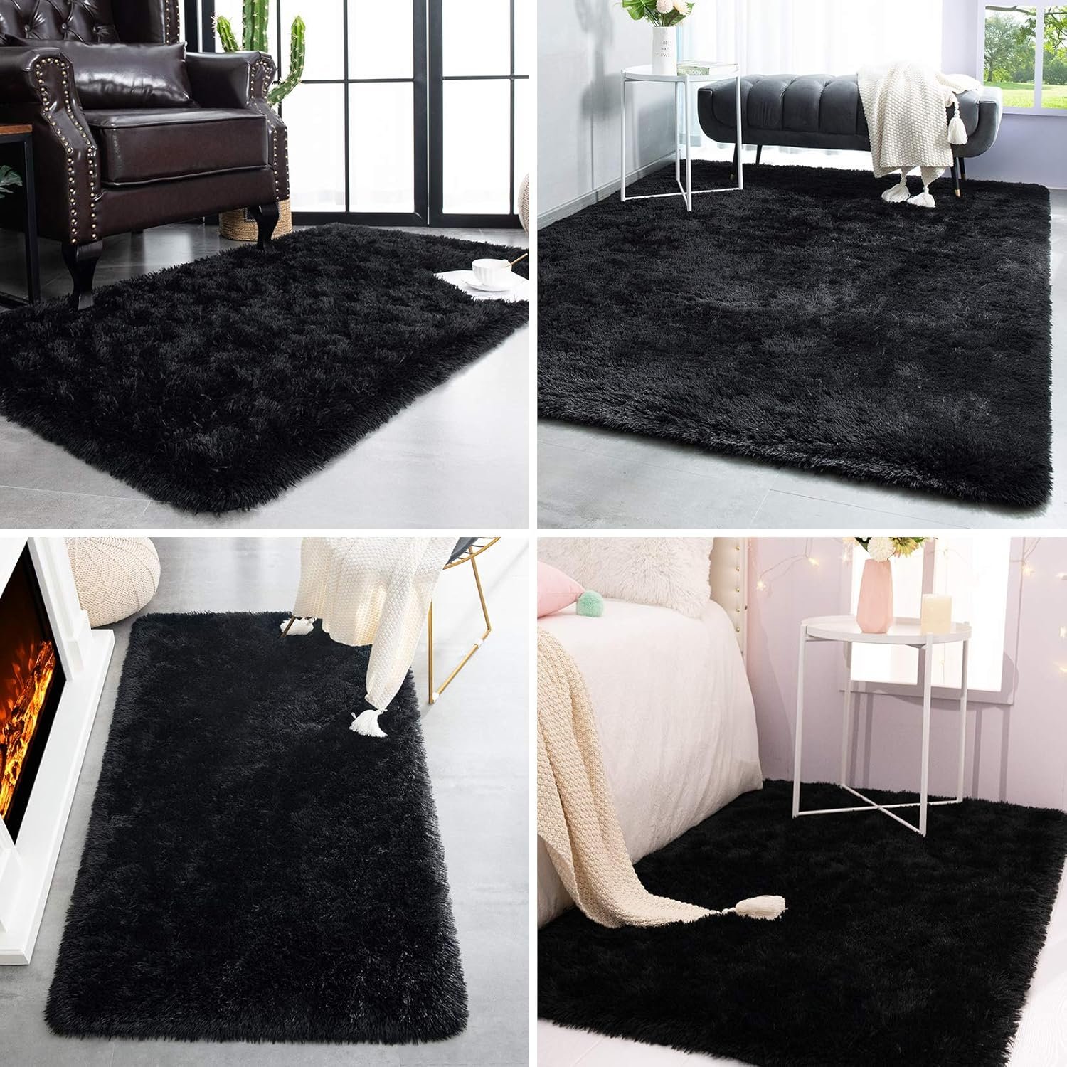TWINNIS Super Soft Shaggy Rugs Fluffy Carpets, 4x5.9 Feet, Indoor Modern Plush Area Rugs for Living Room Bedroom Kids Room Nursery Home Decor, Upgrade Anti-skid Rectangular Fuzzy Rug, Black - Image 6