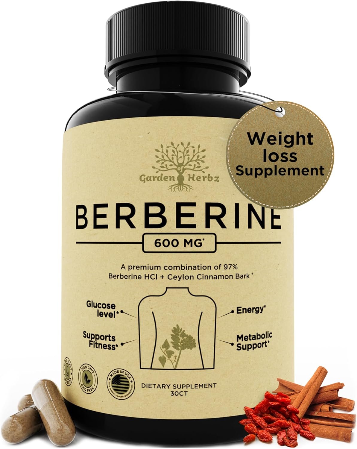 600 Mg Berberine Supplement – Berberine HCL & Ceylon Cinnamon Capsules for Women & Men – Supports Healthy Weight Management & Digestion - Image 2