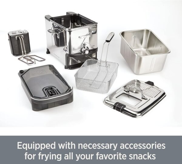 All-Clad Electrics Stainless Steel Deep Fryer with Basket 3.5 Liter Oil Capacity, 2.6 Pound Food Capacity 1700 Watts Dishwasher Safe, Easy Clean, Temp Control, Digital Timer, Oil Filtration, Silver - Image 9