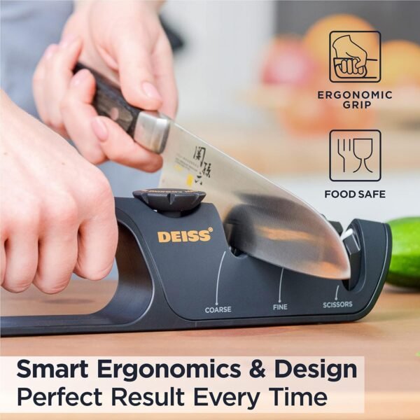 Deiss PRO Knife Sharpener With Adjustable Angle Knob - Handheld Manual Knife Sharpeners for Kitchen Knives, Scissors Sharpener, Pocket Knife Sharpener - Repair, Restore, Polish Blades, Non-Slip Grip - Image 6