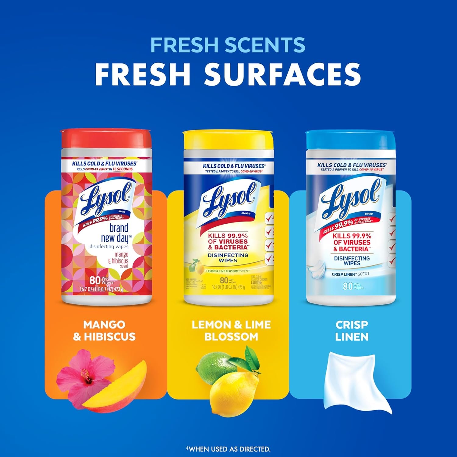Lysol Disinfectant Wipes Bundle, Multi-Surface Antibacterial Cleaning Wipes, contains x2 Lemon & Lim Blossom, Crisp Linen, Mango & Hibiscus, Pack of 4 - Image 8