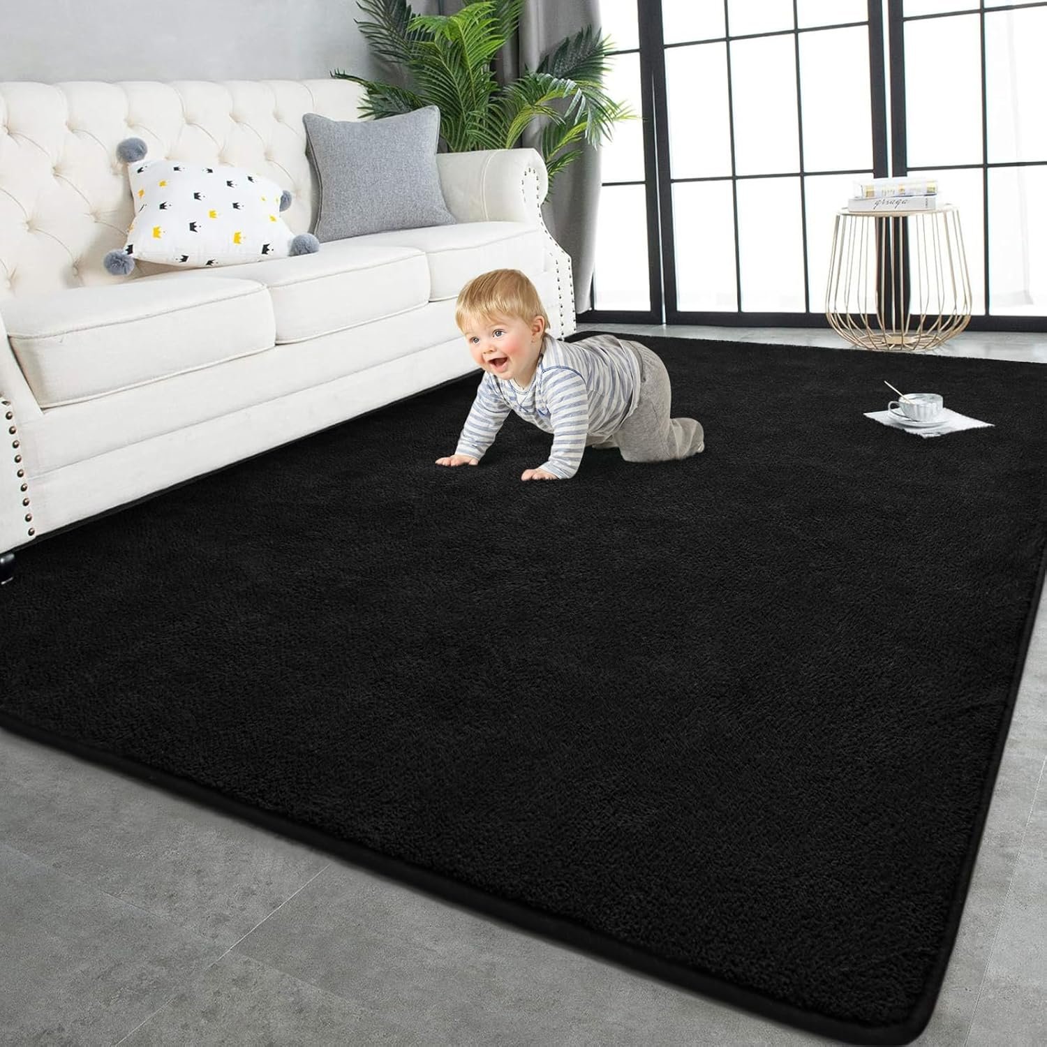 TWINNIS Large Area Rugs for Living Room Bedroom, 5x8 Feet, Super Soft Indoor Thickened Memory-Foam Carpets Easy-Cleaning, Modern Aesthetic Minimalist Comfy Rug for Kids Room Home Decor, Black - Image 3