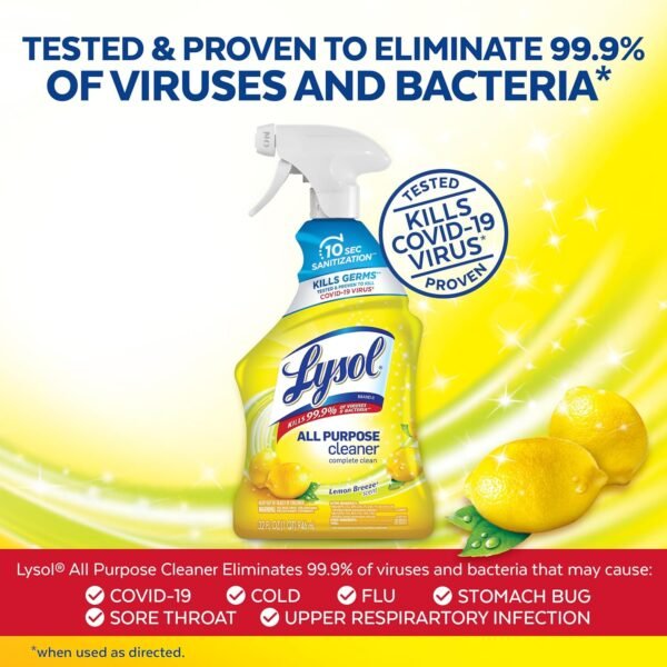 Lysol All-Purpose Cleaner, Sanitizing and Disinfecting Spray, To Clean and Deodorize, Lemon Breeze Scent, 32oz - Image 4