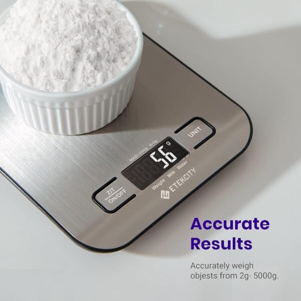 Etekcity Food Kitchen Scale, Digital Grams and Ounces for Weight Loss, Baking, Cooking, Keto and Meal Prep, LCD Display, Medium, 304 Stainless Steel - Image 3