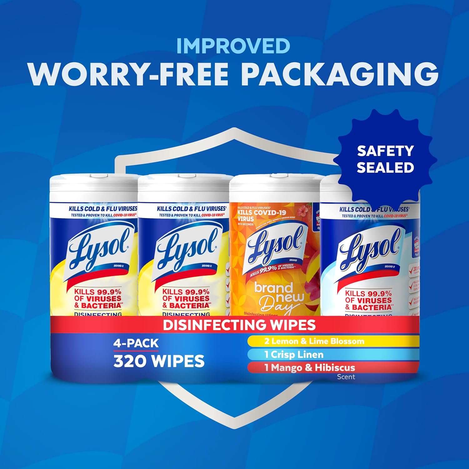 Lysol Disinfectant Wipes Bundle, Multi-Surface Antibacterial Cleaning Wipes, contains x2 Lemon & Lim Blossom, Crisp Linen, Mango & Hibiscus, Pack of 4 - Image 7