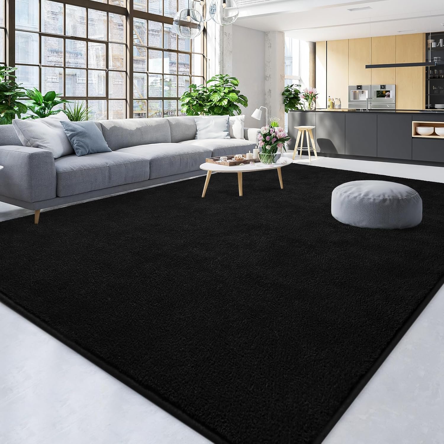 TWINNIS Large Area Rugs for Living Room Bedroom, 5x8 Feet, Super Soft Indoor Thickened Memory-Foam Carpets Easy-Cleaning, Modern Aesthetic Minimalist Comfy Rug for Kids Room Home Decor, Black - Image 6