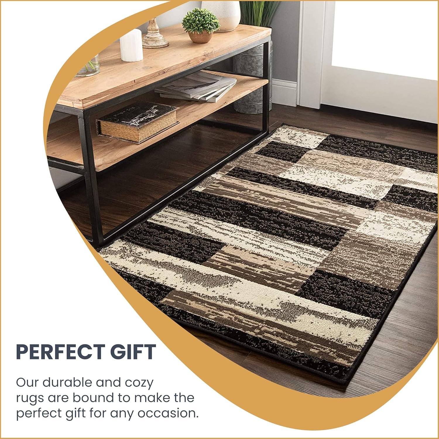 SUPERIOR Indoor Area Rug, Jute Backed, Modern Geometric Patchwork Floor Decor for Bedroom, Office, Living Room, Entryway, Hardwood Floors, Rockwood Collection, 4' x 6', Chocolate - Image 4