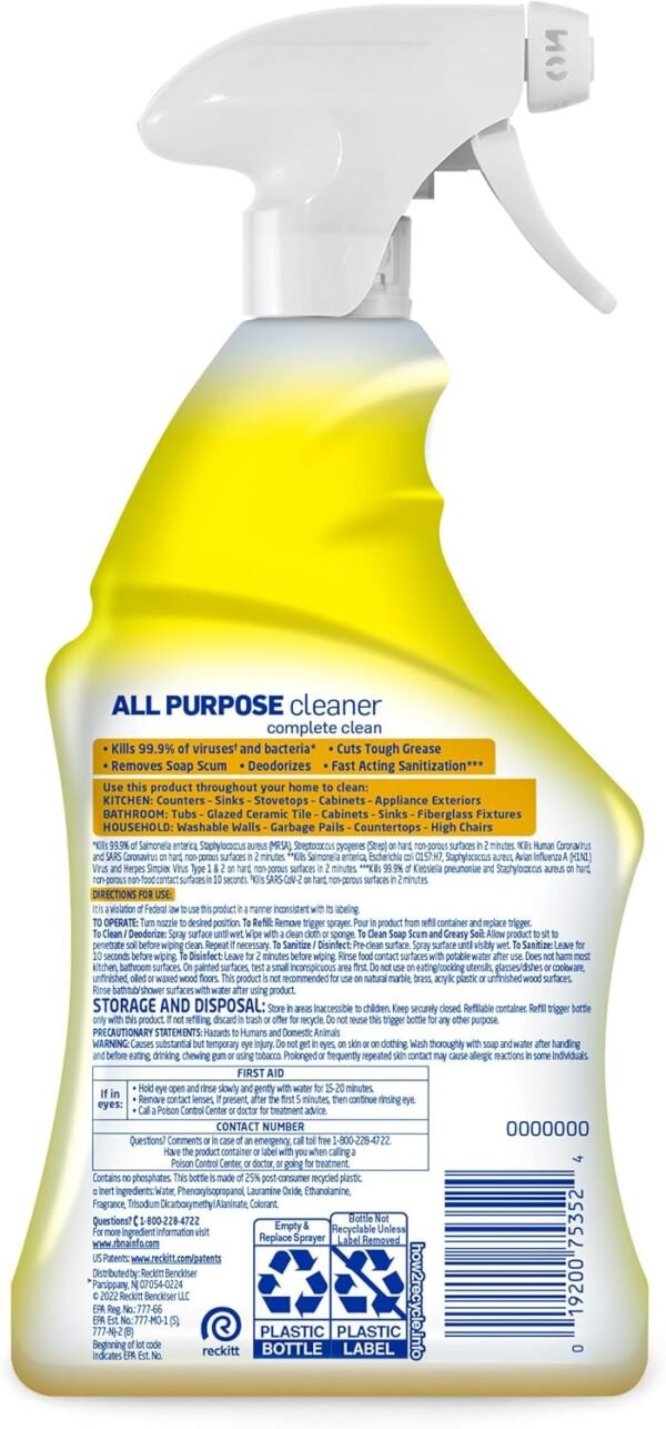 Lysol All-Purpose Cleaner, Sanitizing and Disinfecting Spray, To Clean and Deodorize, Lemon Breeze Scent, 32oz - Image 3