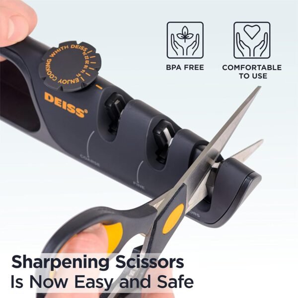 Deiss PRO Knife Sharpener With Adjustable Angle Knob - Handheld Manual Knife Sharpeners for Kitchen Knives, Scissors Sharpener, Pocket Knife Sharpener - Repair, Restore, Polish Blades, Non-Slip Grip - Image 7