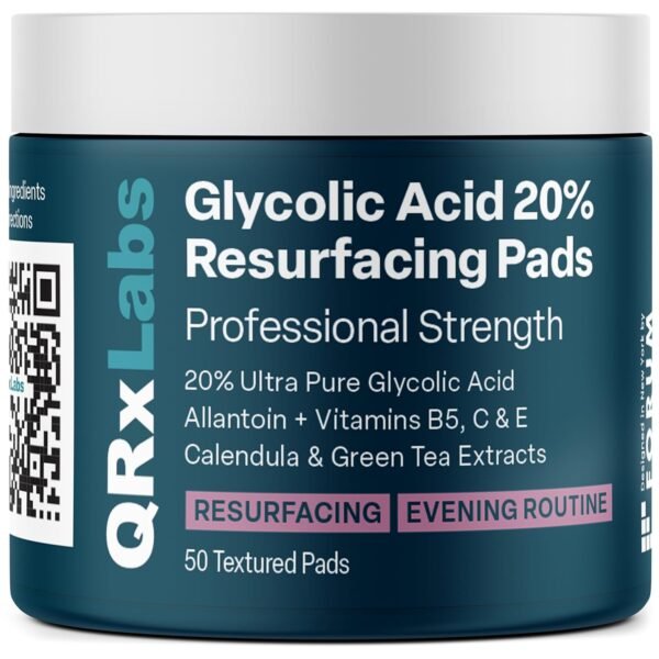 QRxLabs Glycolic Acid 20% Resurfacing Pads for Face & Body with Vitamins B5, C & E, Green Tea, Calendula, Allantoin - Exfoliates Surface Skin and Reduces Fine Lines and Wrinkles - Peel Pads - Image 2