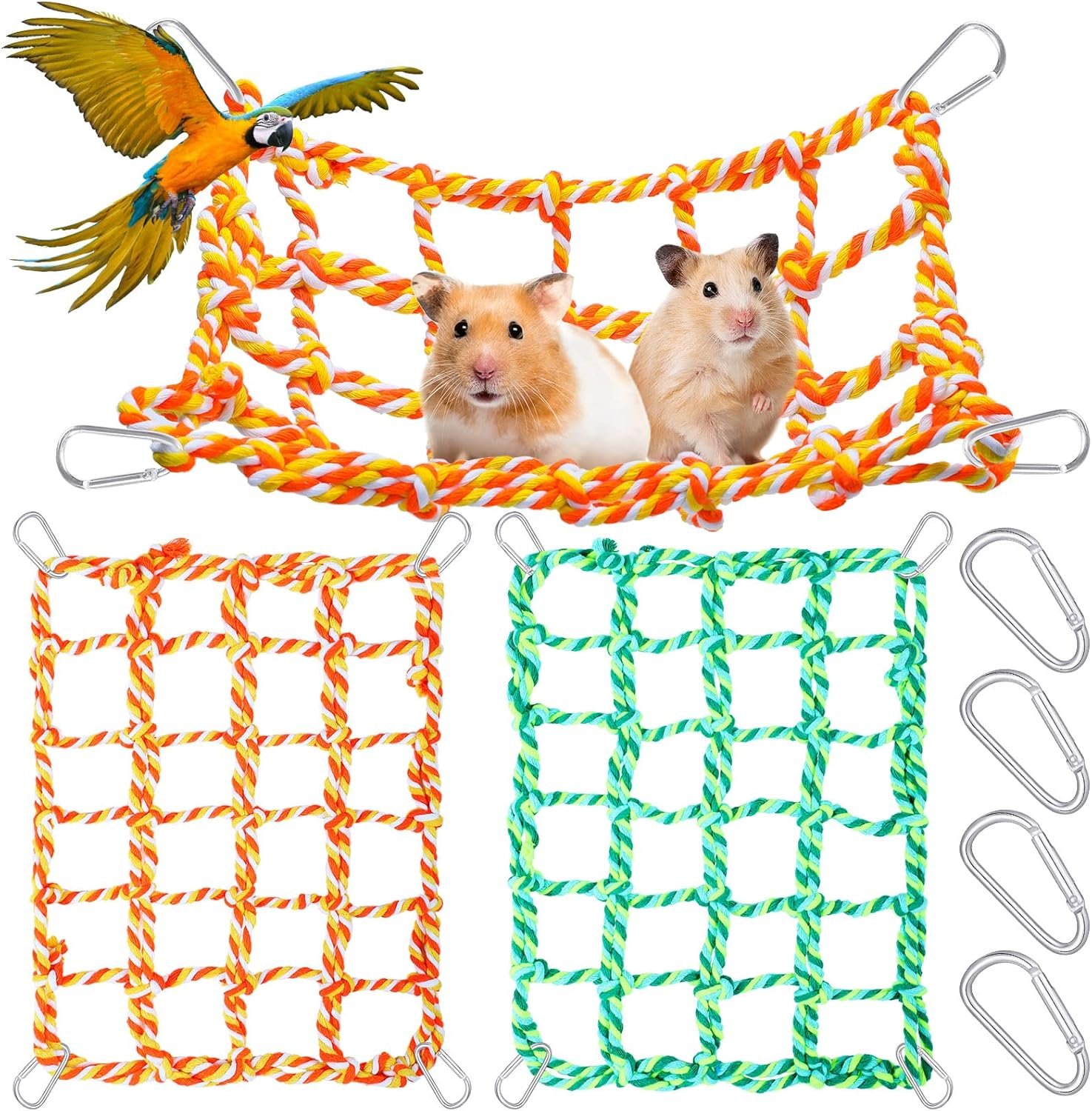 Weewooday 2 Pieces Rat Cage Accessories Rat Toys Rat Climbing Bird Rope Net Pet Hanging Hammock for Hamster, Mice, Parrot, Bird, Sugar Glider Habitat Decor and Play(Multi Color,11 x 7.8 Inch) - Image 2