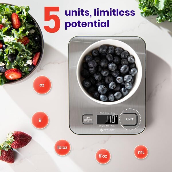 Etekcity Food Kitchen Scale, Digital Grams and Ounces for Weight Loss, Baking, Cooking, Keto and Meal Prep, LCD Display, Medium, 304 Stainless Steel - Image 4
