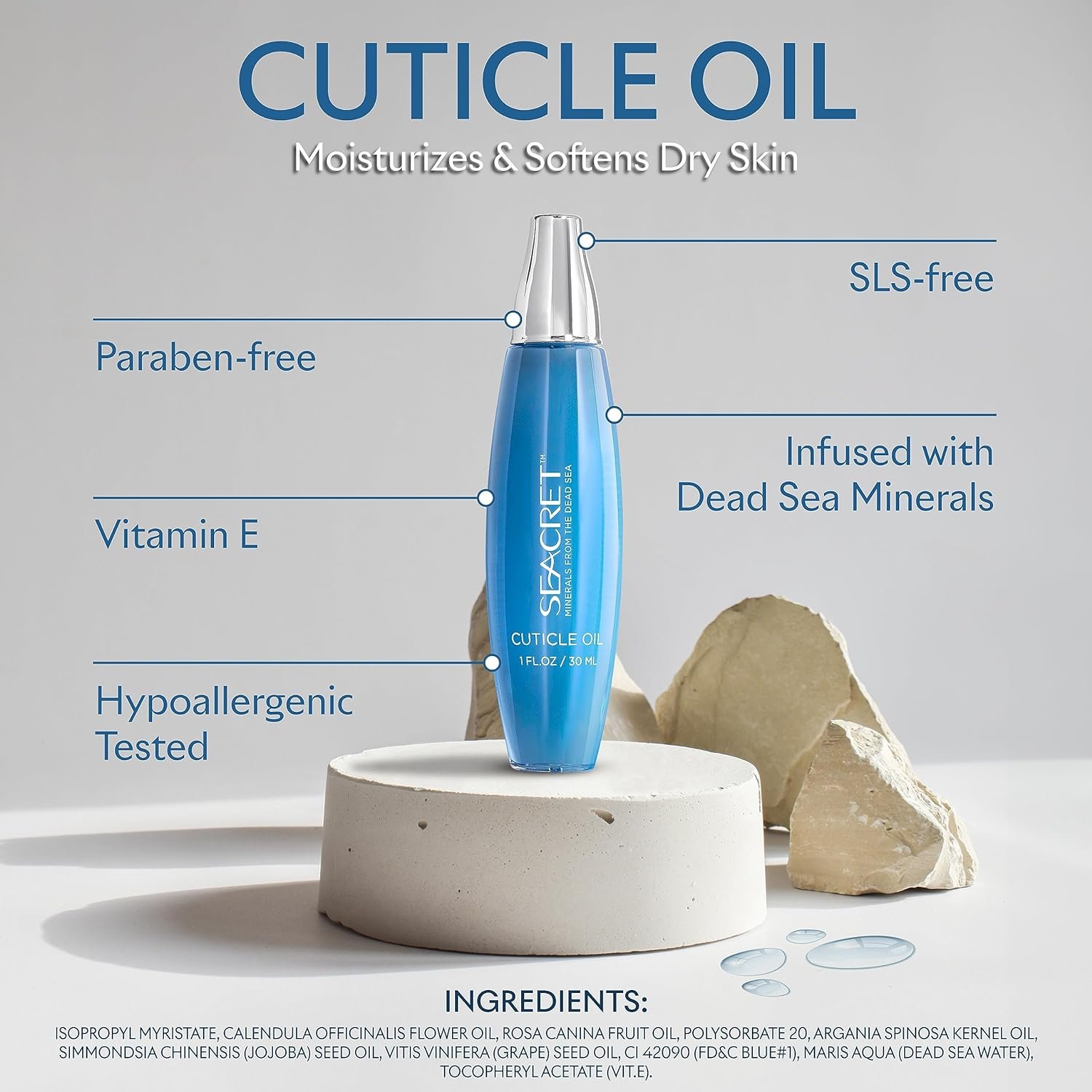 SEACRET CUTICLE OIL: Dead Sea Mineral Nail Care Treatment with Calendula, Argan, Jojoba, Sweet Almond, & Grape Seed Oils, and Vitamin E, Protects and softens All Nail Types, Made in Israel (30ml) - Image 7
