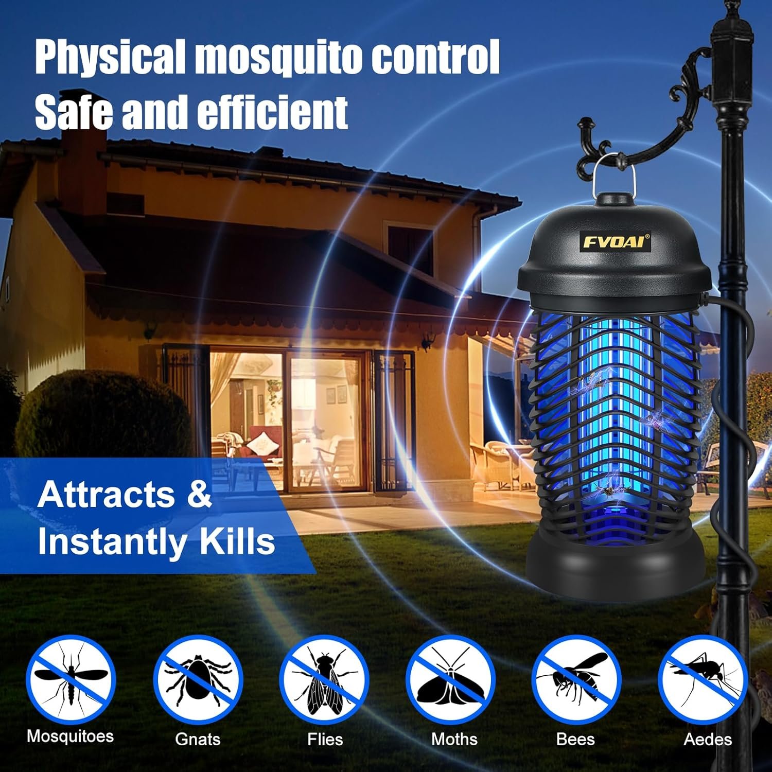 Bug Zapper Outdoor, Electronic Mosquito Zapper Fly Zapper for Outdoor and Indoor (Black) - Image 3