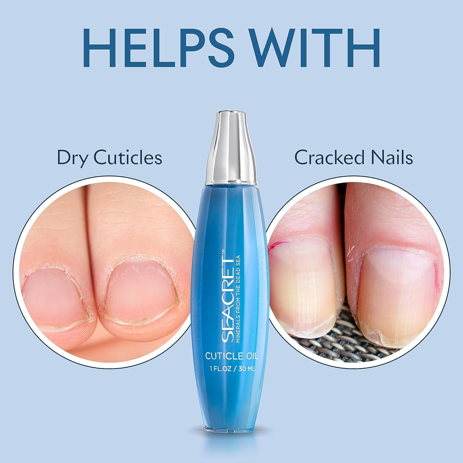 SEACRET CUTICLE OIL: Dead Sea Mineral Nail Care Treatment with Calendula, Argan, Jojoba, Sweet Almond, & Grape Seed Oils, and Vitamin E, Protects and softens All Nail Types, Made in Israel (30ml) - Image 5