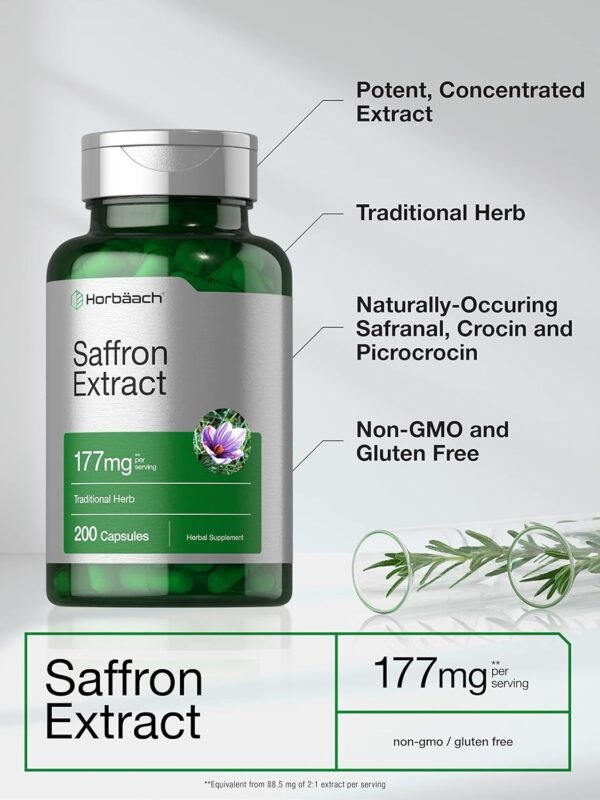 Horbäach Saffron Extract Capsules 177 mg 200 Count | Non-GMO, Gluten Free Supplement - Image 4