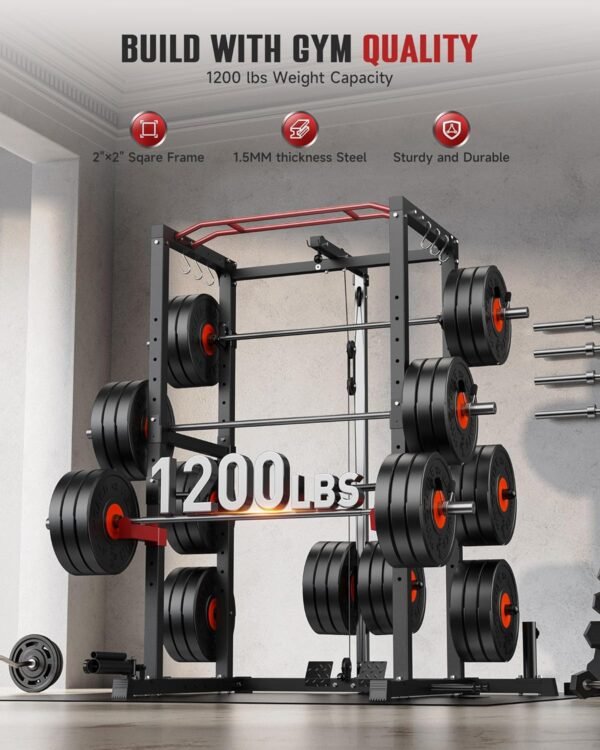 Sportsroyals Power Cage,1600lbs Multi-Function Power Rack with Adjustable Cable Crossover System and More Training Attachment, Weight Cage for Home Gym - Image 3