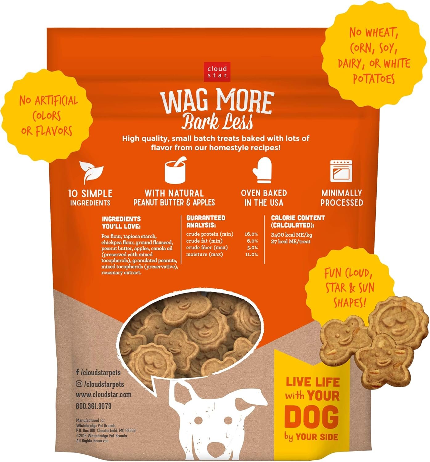 Cloud Star Wag More Bark Less Crunchy Grain Free Dog Treats, Peanut Butter & Apples, 2.5 lbs. Bag - Image 3