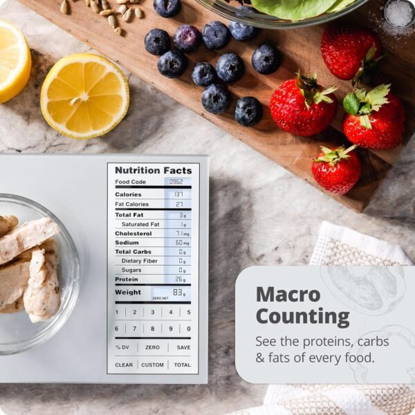 Greater Goods Nutrition Scale, Food Grade Glass, Calorie Counting Scale, Meal Prep Scale, and Weight Loss Scale, Designed in St. Louis, Silver - Image 3