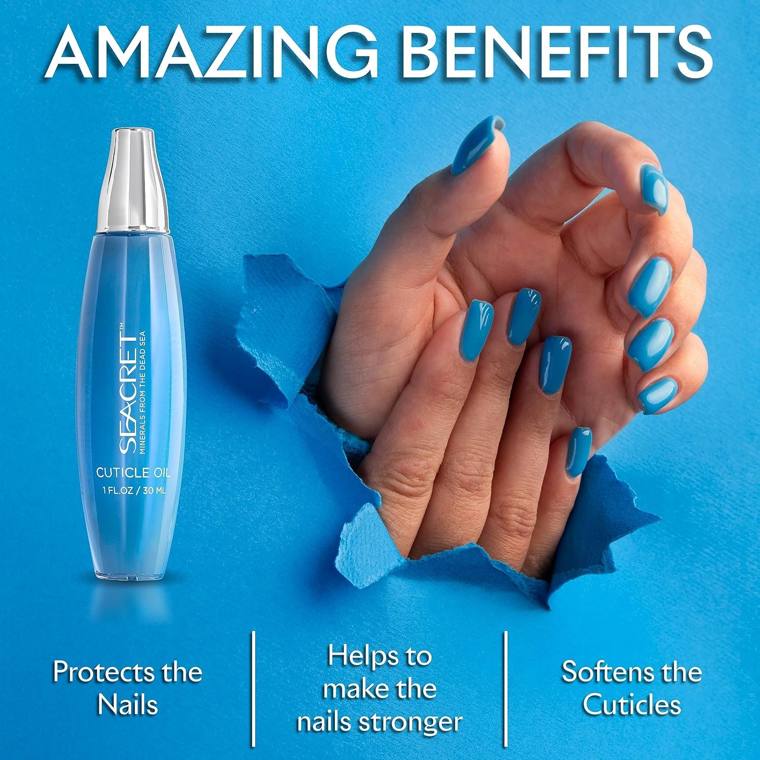 SEACRET CUTICLE OIL: Dead Sea Mineral Nail Care Treatment with Calendula, Argan, Jojoba, Sweet Almond, & Grape Seed Oils, and Vitamin E, Protects and softens All Nail Types, Made in Israel (30ml) - Image 8