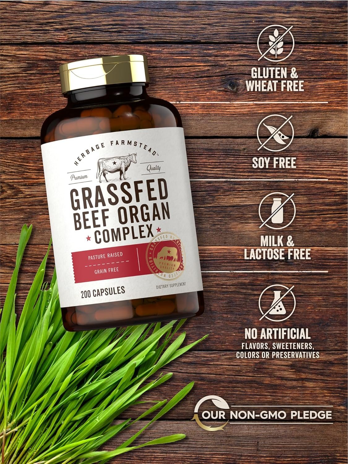 Carlyle Grass Fed Beef Organ Complex | 200 Capsules | Pasture Raised, Grain Free Supplement | with Desiccated Liver, Kidney, Pancreas, Heart, Spleen | Non-GMO, Gluten Free | by Herbage Farmstead - Image 6