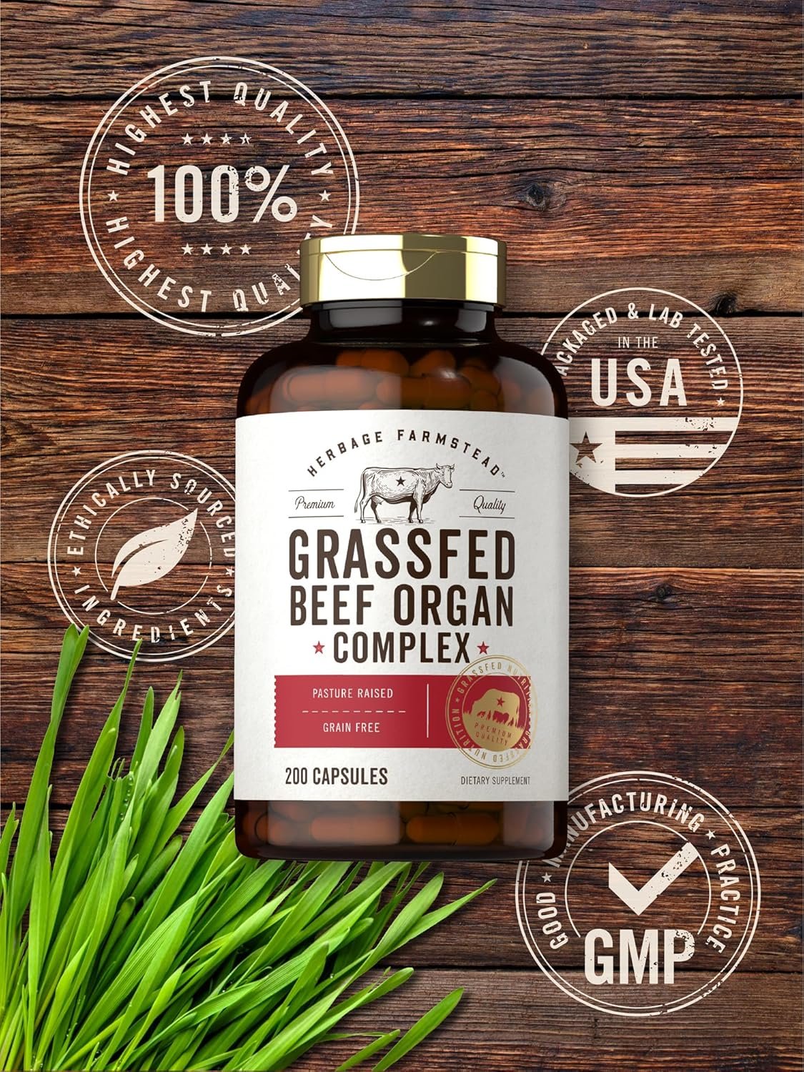 Carlyle Grass Fed Beef Organ Complex | 200 Capsules | Pasture Raised, Grain Free Supplement | with Desiccated Liver, Kidney, Pancreas, Heart, Spleen | Non-GMO, Gluten Free | by Herbage Farmstead - Image 7