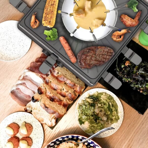 Electric Fondue Pot Set, 600ML Fondue Pot with Grill Plate, 8 Color-Coded Forks, 8 Non-Stick Pans, Dual Thermostat Fondue Grill Combo for Chocolate, Cheese, Grilling - Image 7