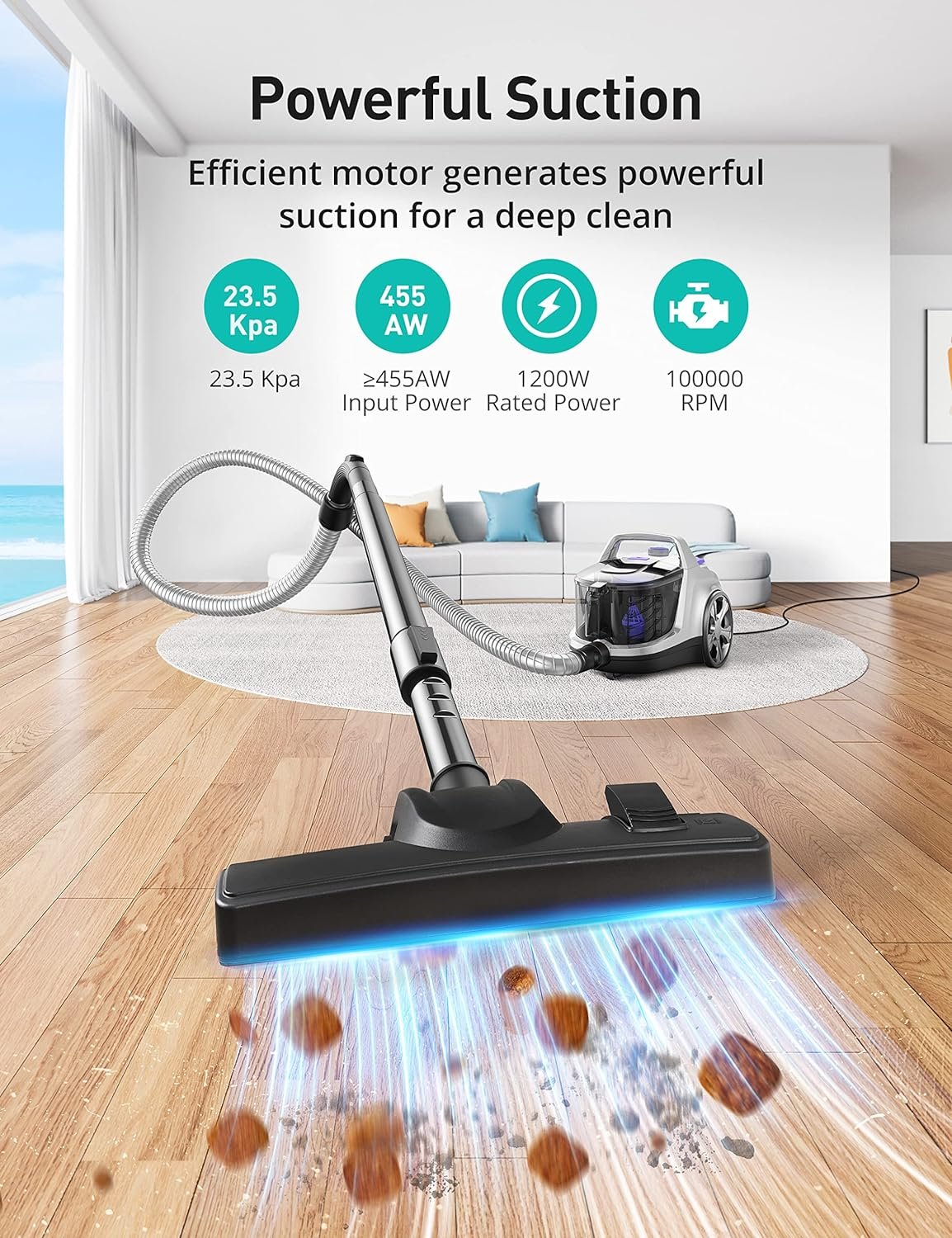 Aspiron Canister Vacuum Cleaner, Lightweight Bagless Vacuum Cleaner - Image 3
