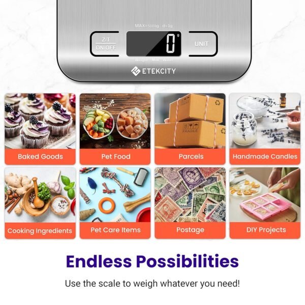 Etekcity Food Kitchen Scale, Digital Grams and Ounces for Weight Loss, Baking, Cooking, Keto and Meal Prep, LCD Display, Medium, 304 Stainless Steel - Image 11