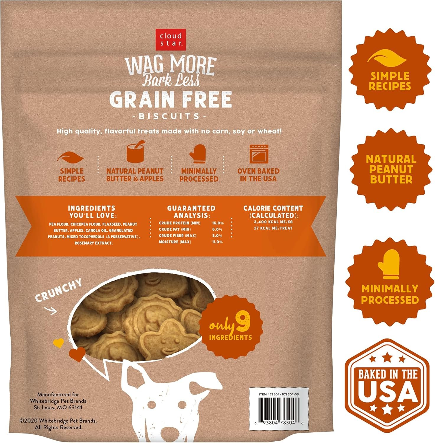 Cloud Star Wag More Bark Less Crunchy Grain Free Dog Treats, Peanut Butter & Apples, 2.5 lbs. Bag - Image 4