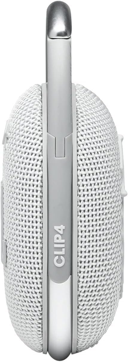 JBL Clip 4 Portable Bluetooth Speaker - White, IP67 Waterproof, Dustproof, 10 Hours Playtime, Integrated Carabiner, Ultra-Portable Design, Bold Style, Rich Pro Sound, Includes Pouch - Image 8