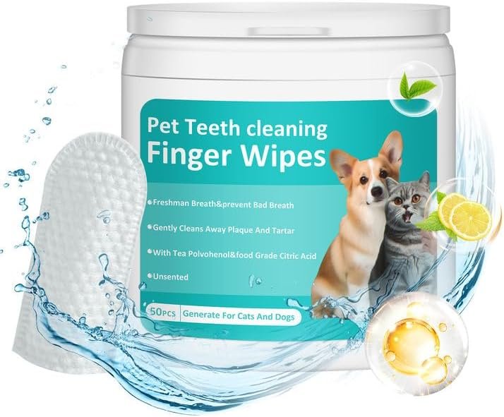 PITHER Dog Teeth Cleaning Wipes, Pet Dental Finger Wipes for Dogs & Cats Disposable Gentle Dog Teeth Cleaning Pads Tooth Brushing Kit Freshen Bad Breath Remove Plaque & Tartar Buildup 50 Counts - Image 2