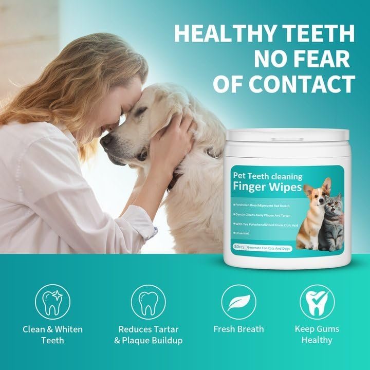 PITHER Dog Teeth Cleaning Wipes, Pet Dental Finger Wipes for Dogs & Cats Disposable Gentle Dog Teeth Cleaning Pads Tooth Brushing Kit Freshen Bad Breath Remove Plaque & Tartar Buildup 50 Counts - Image 3
