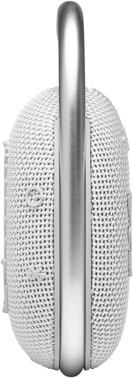 JBL Clip 4 Portable Bluetooth Speaker - White, IP67 Waterproof, Dustproof, 10 Hours Playtime, Integrated Carabiner, Ultra-Portable Design, Bold Style, Rich Pro Sound, Includes Pouch - Image 7