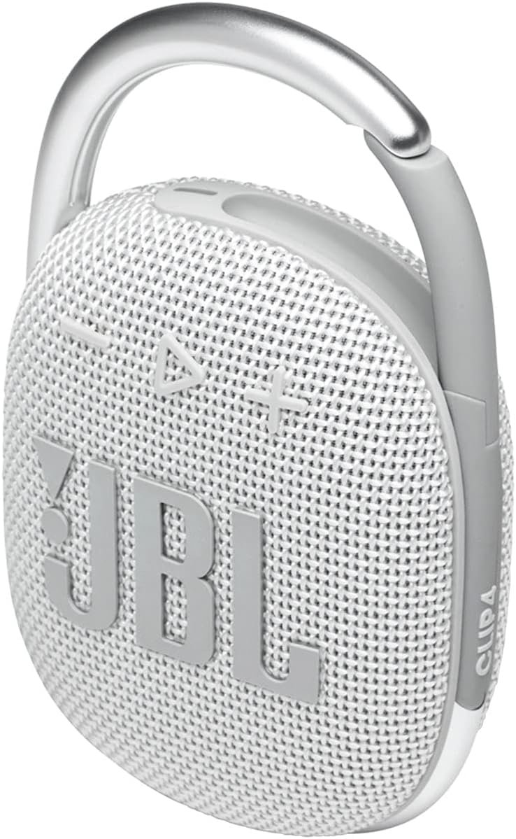 JBL Clip 4 Portable Bluetooth Speaker - White, IP67 Waterproof, Dustproof, 10 Hours Playtime, Integrated Carabiner, Ultra-Portable Design, Bold Style, Rich Pro Sound, Includes Pouch - Image 3