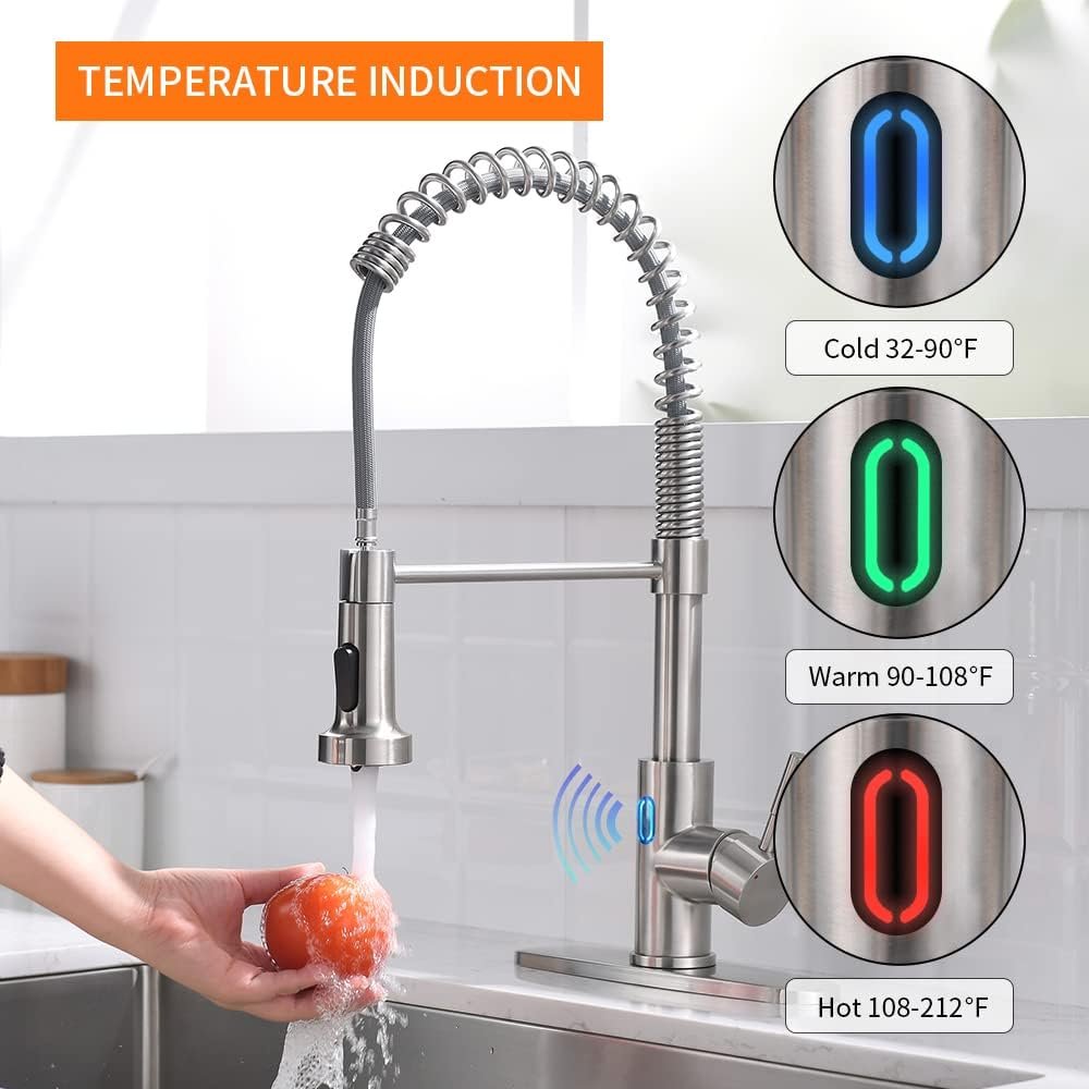 OWOFAN Touchless LED Light Kitchen Sink Faucet Pull Down Sprayer Smart Motion Sensor Activated Hands Free Single Handle Kitchen Faucet Brushed Nickel - Image 3