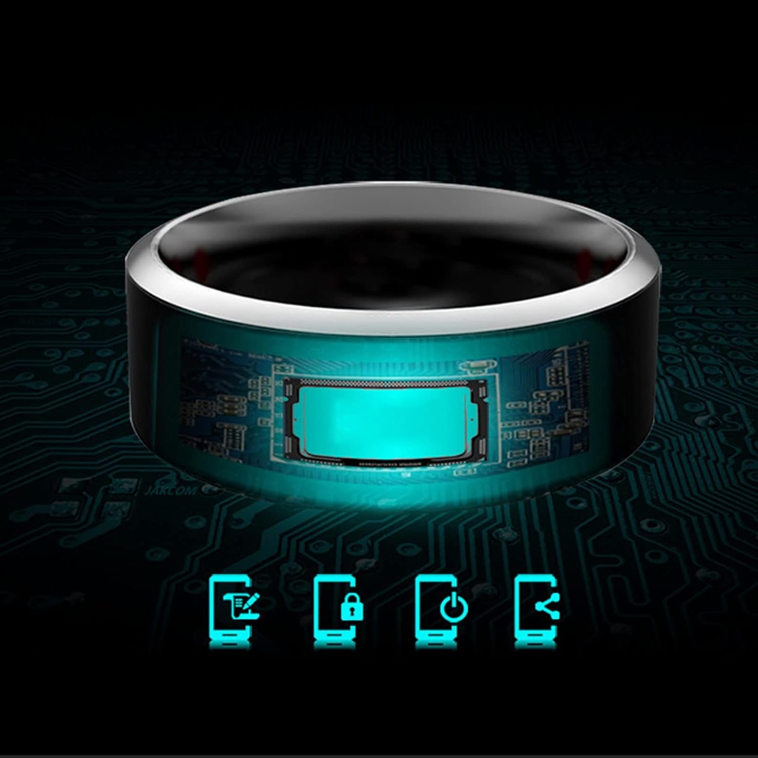 Waterproof Tungsten Steel NFC Forum Type 2 215 496 Bytes Chip Universal for Mobile Phone All-Round Sensing Technology Wearable Smart Ring(Black Gold Tungsten NFC ring-18mm) - Image 7
