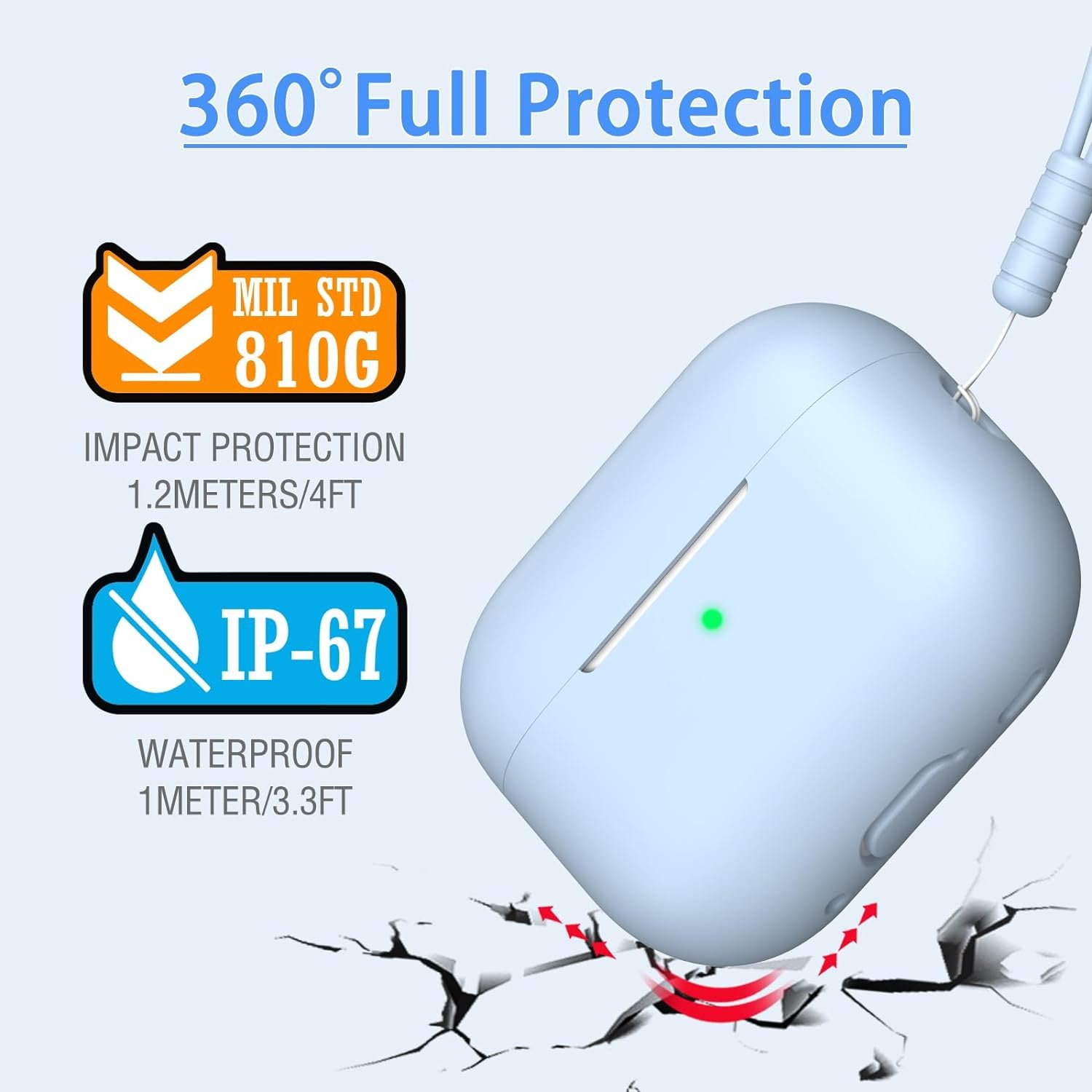 for AirPods Pro 2nd Generation Case Cover, Military Grade Anti-Fall Soft Silicone Shock-Absorbing for AirPods Pro Case Skin Touch with Keychain and Cleaning Kit, Front LED Visible, Sky Blue - Image 5