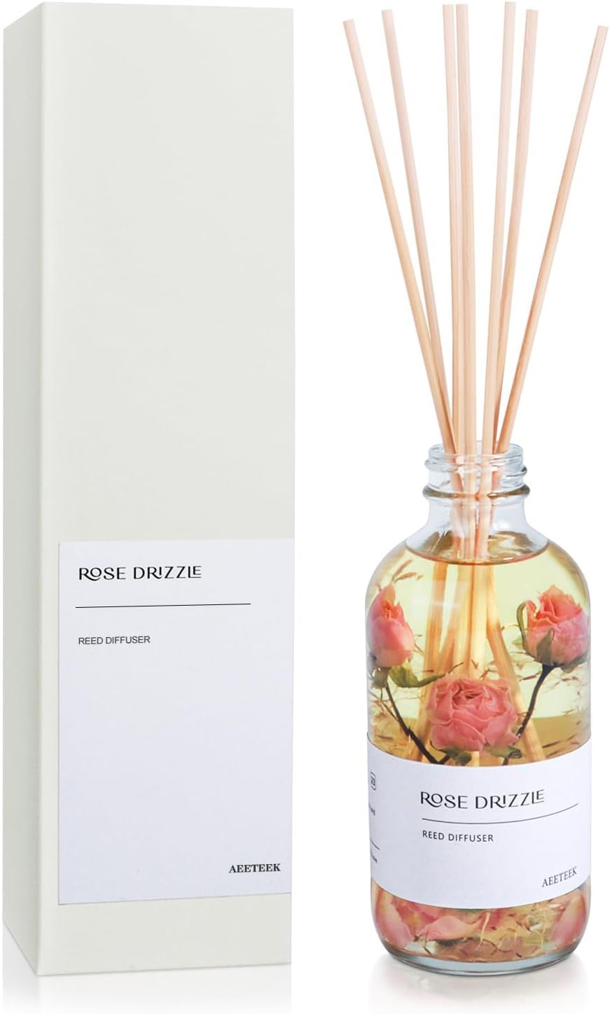 Reed Diffuser Set, Sandalwood Rose Essential Oil, 7.4fl oz(220ml) Flower Aroma Home Fragrance with 7 Rattan Sticks, Diffuser Oils Scents for Bathroom Bedroom Office Shelf Large Room Decor - Image 2