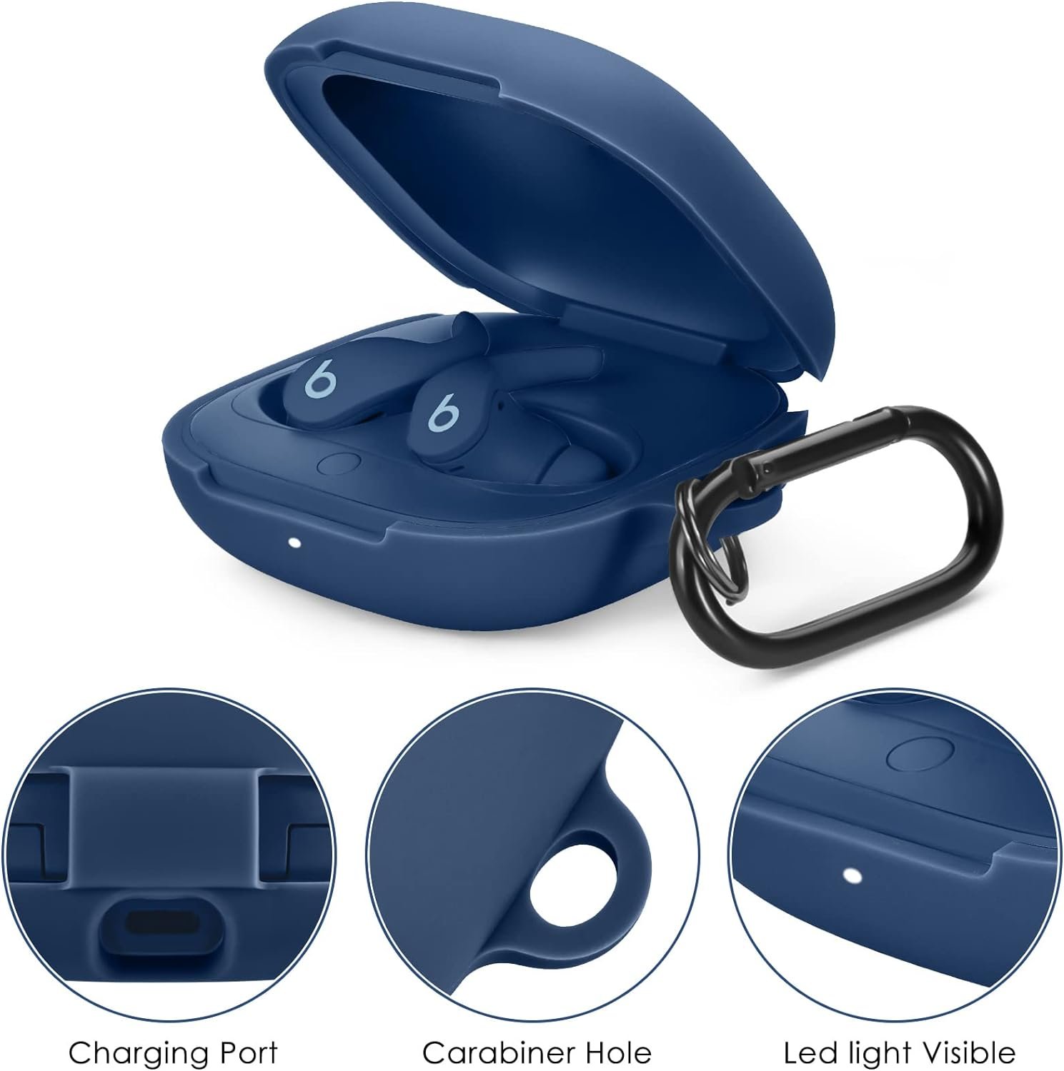 Beats Fit Pro Case Cover, VISOOM Soft Case for Apple Beats Fit Pro 2021 Silicone Protective Beats Pro Case Shockproof Beat Pro Fit Earbuds Case Cover with Keychain for Men Women (Midnight Blue) - Image 4