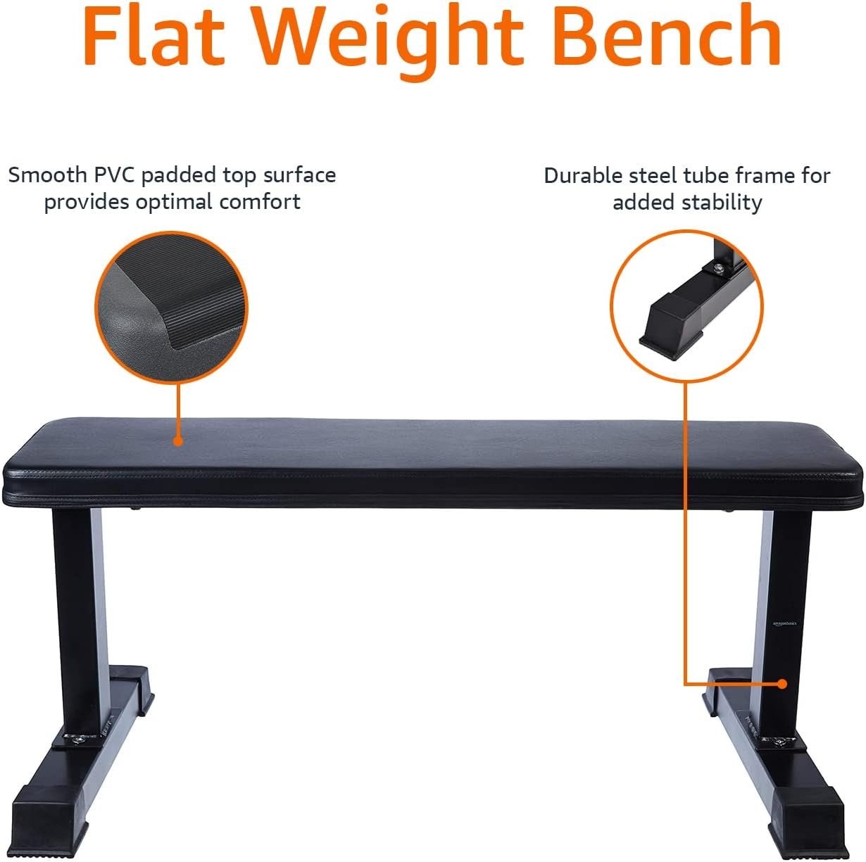 Amazon Basics Flat Weight Bench, Black - Image 5