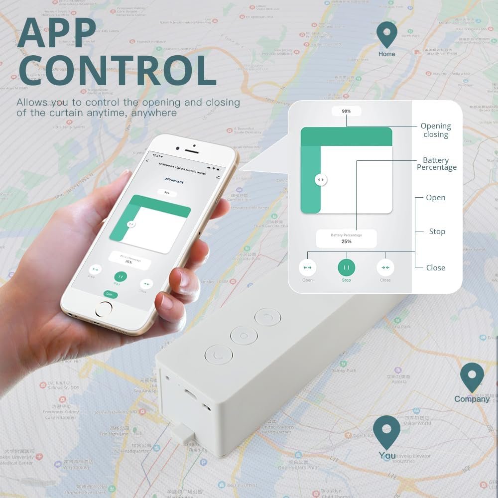 Blindsmart Tuya Zigbee Smart Curtain Motor, Automatic Smart Curtain Opener for Roman Rod I Type Curtains Track, Compatible with Alexa & Google Assistant, Requires Tuya Zigbee Hub (Motor with Remote) - Image 5