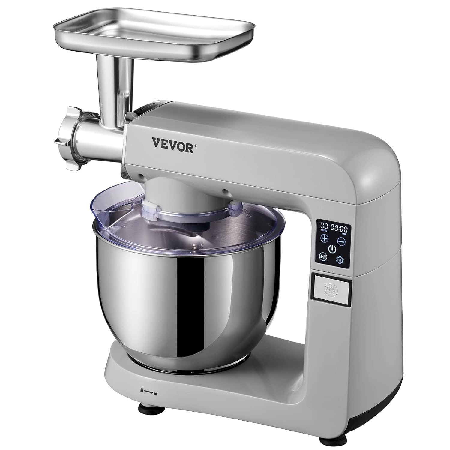 VEVOR 6 IN 1 Stand Mixer, 450W Tilt-Head Multifunctional Electric Mixer with 6 Speeds LCD Screen Timing, 7.4Qt Stainless Bowl, Dough Hook, Flat Beater, Whisk, Scraper, Grinder, Stuffer, Slicer - Gray - Image 10