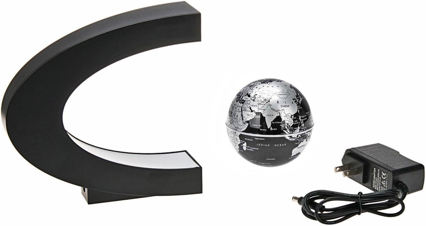 Estefanlo Floating Globe with LED Lights C Shape Magnetic Levitation Floating Globe World Map for Desk Decoration (Black-Silver) - Image 7