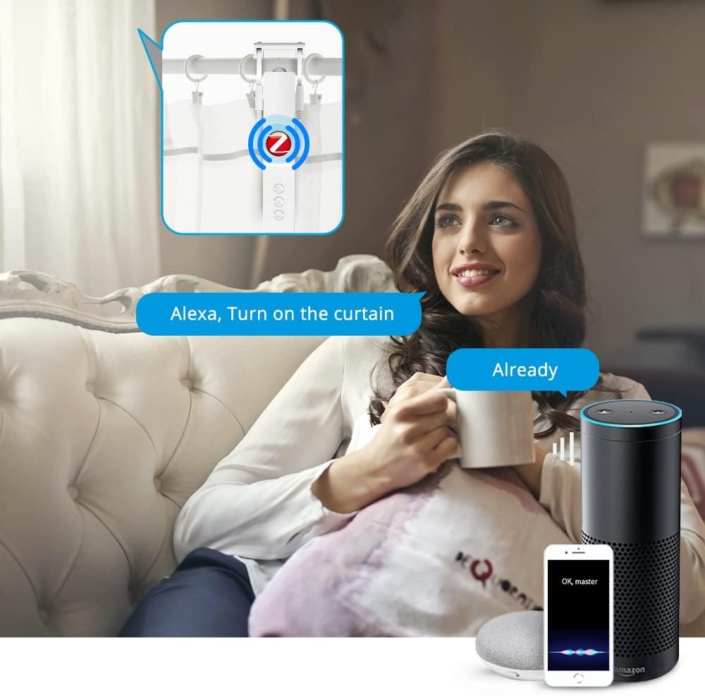 Blindsmart Tuya Zigbee Smart Curtain Motor, Automatic Smart Curtain Opener for Roman Rod I Type Curtains Track, Compatible with Alexa & Google Assistant, Requires Tuya Zigbee Hub (Motor with Remote) - Image 6