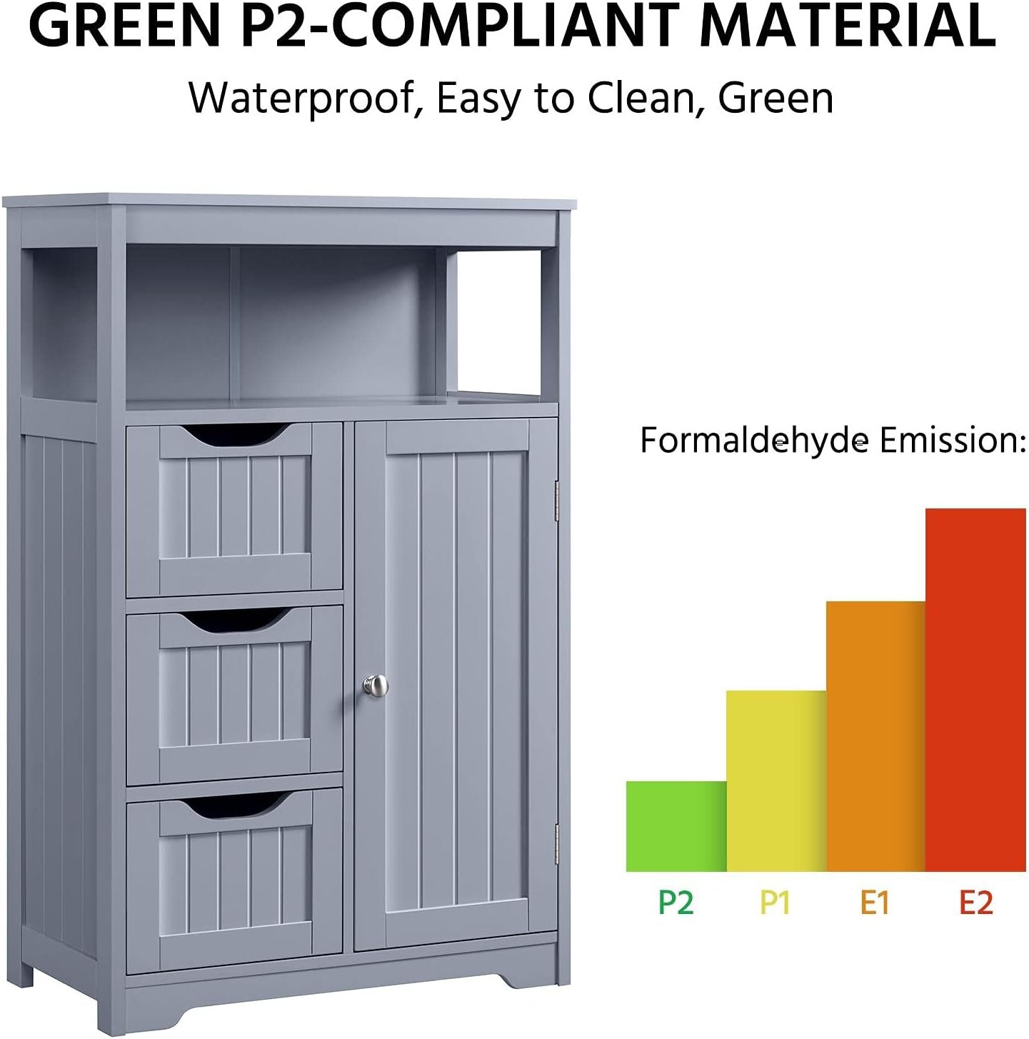 Yaheetech Bathroom Floor Cabinet, Wooden Storage Organizer Multiple Tiers Storage Cabinet, Gray - Image 10