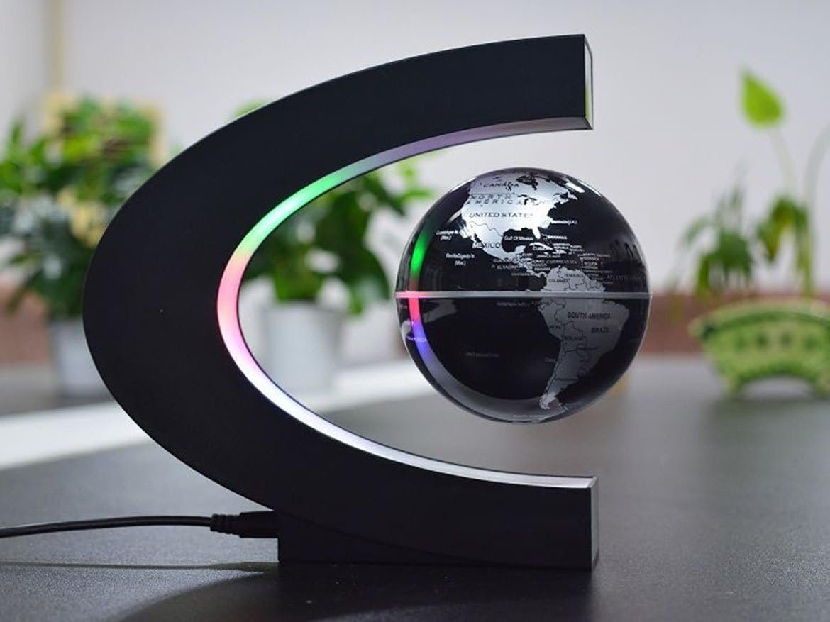 Estefanlo Floating Globe with LED Lights C Shape Magnetic Levitation Floating Globe World Map for Desk Decoration (Black-Silver) - Image 8