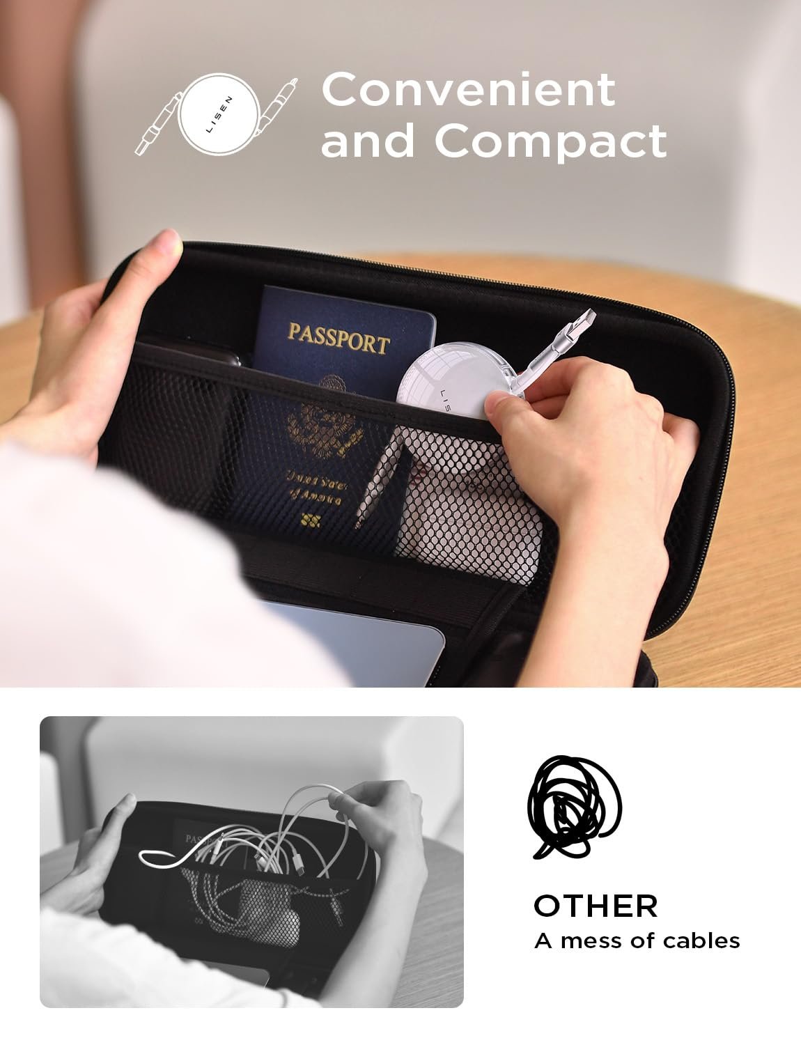 LISEN 5-in-1 Fast Charging Retractable Cable for iPhone, iPad, Samsung - 60W Charger with USB-C/A Ports for Phones, Tablets, White - Image 6