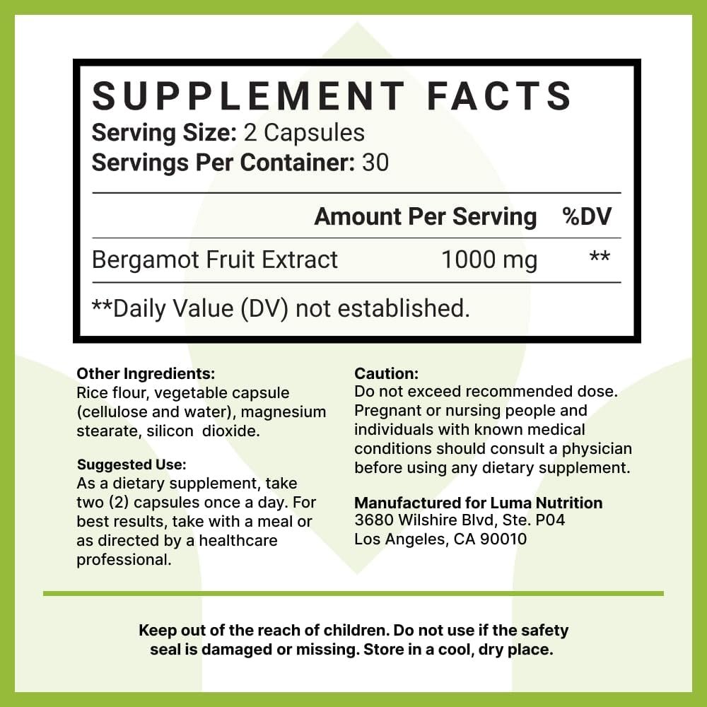 Luma Nutrition Citrus Bergamot 1000mg - Citrus Bergamot Supplement - Made in The USA - Veteran Owned - 60 Capsules - Image 6