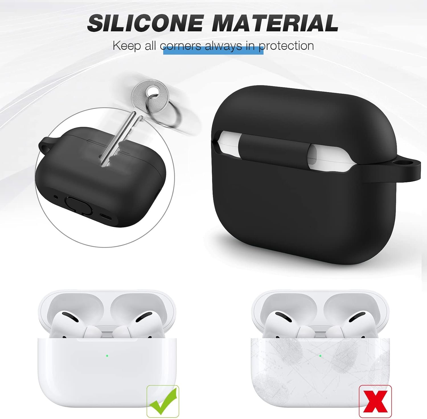 BRG Compatible with Airpods Pro 2nd/1st Generation Case Cover, Soft Silicone Skin Cover Shock-Absorbing Protective Case with Keychain Compatible for Apple Airpods Pro Case 2023/2022/2019 - Image 10